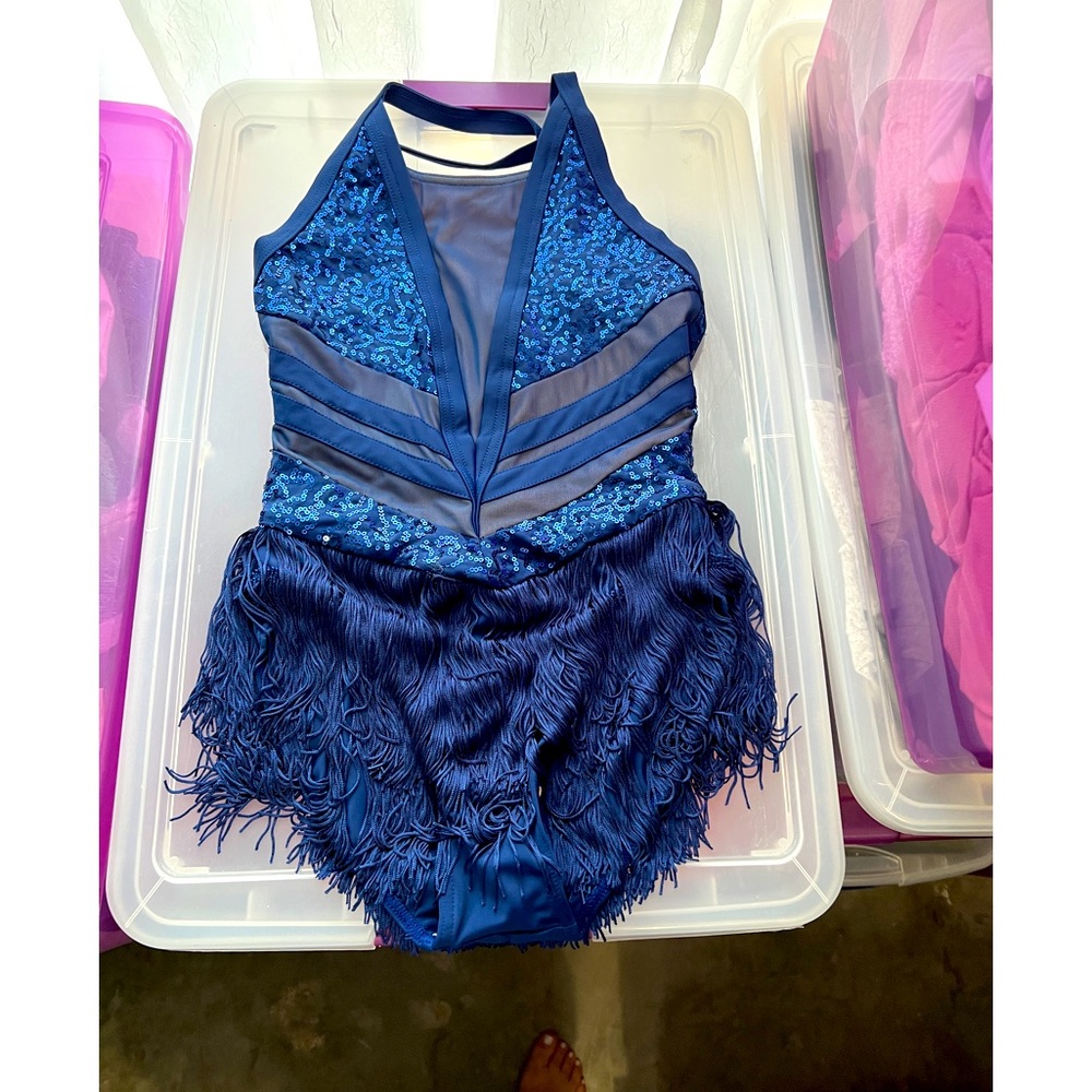 Navy blue fringe leotard with sequins